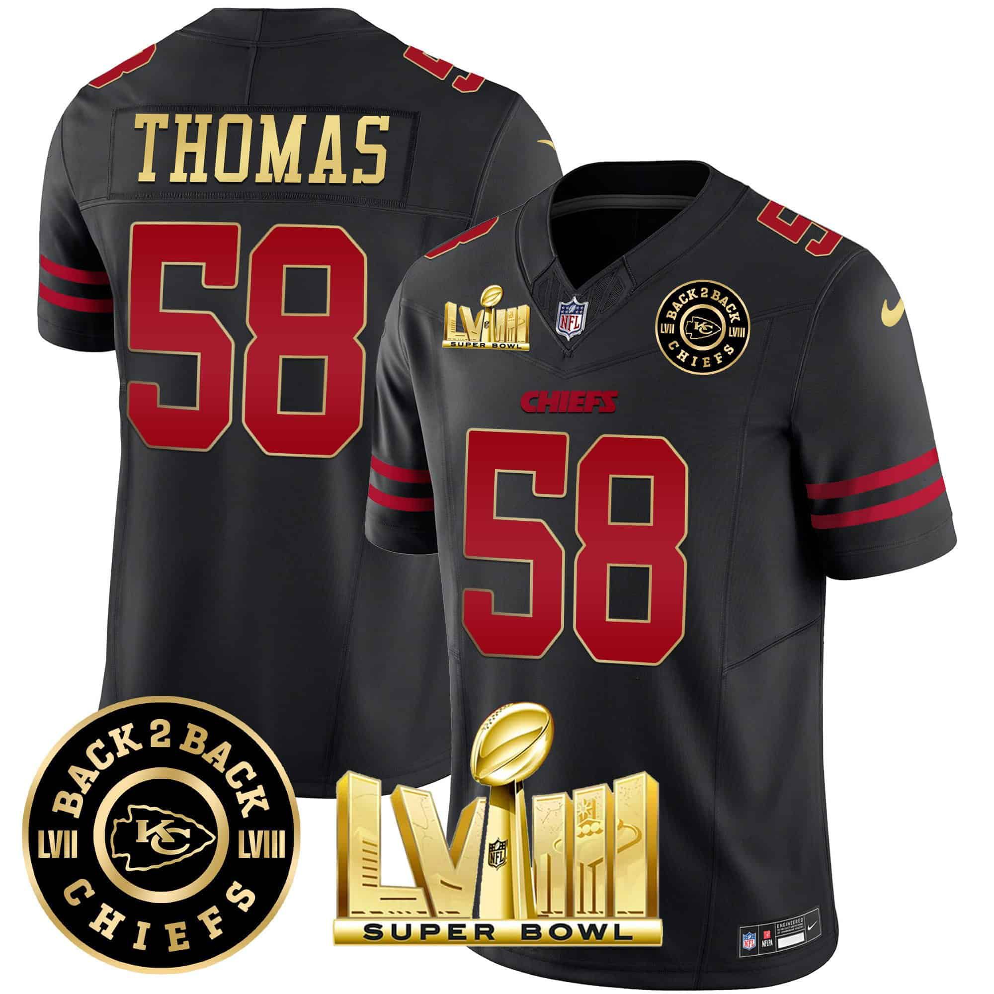 Men Kansas City Chiefs #58 Thomas Black 2024 Nike Super Bowl LVIII & Back-2-Back Patch Vapor NFL Jersey style 1